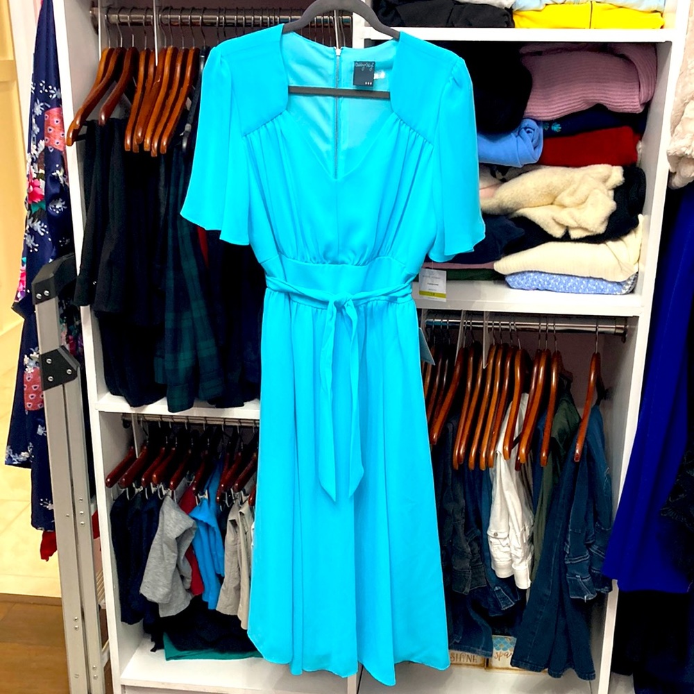 Maison Tara 14 Turquoise Chiffon Dress